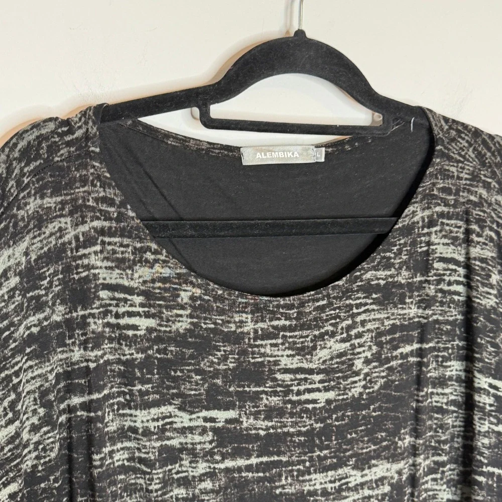 Alembika Black Grey Long Sleeve‎ Tunic Top Size Large Oversized Lagenlook